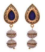 Blue gold plated pearl earrings