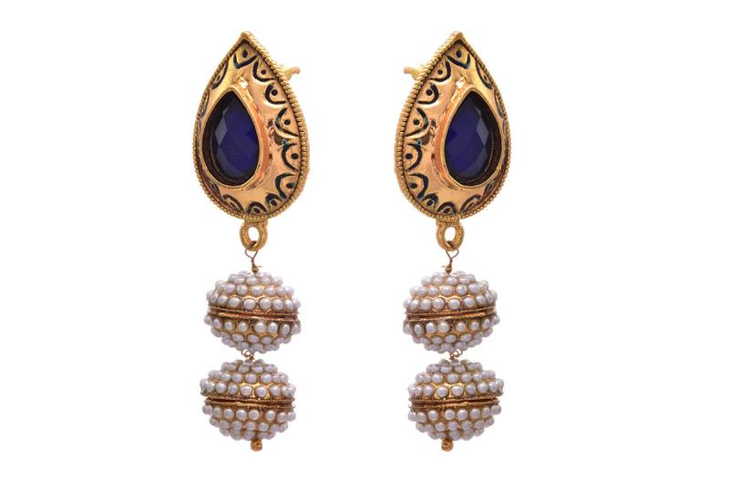 Blue gold plated pearl earrings