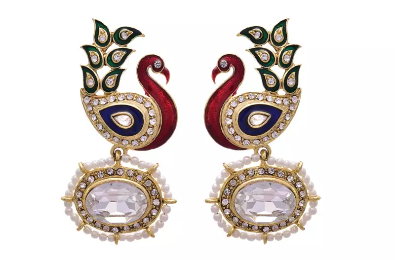 Red,green gold plated pearl earrings