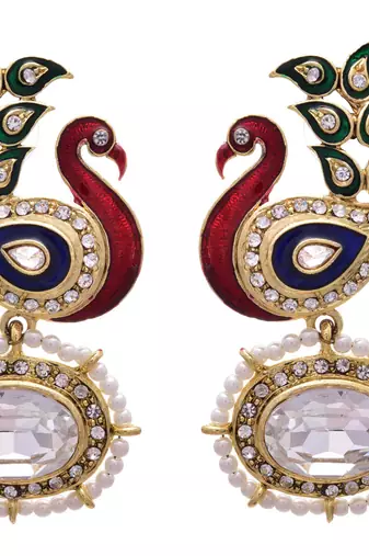 Red,green gold plated pearl earrings