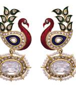 Red,green gold plated pearl earrings