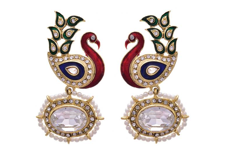 Red,green gold plated pearl earrings