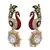 Red,green gold plated pearl earrings