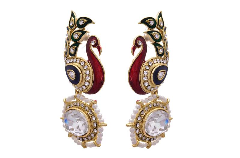 Red,green gold plated pearl earrings