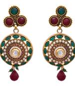 Red,green gold plated pearl danglers drops