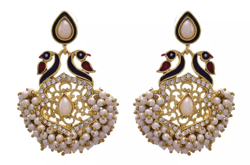 Green,blue gold plated pearl earrings