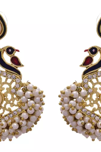 Green,blue gold plated pearl earrings