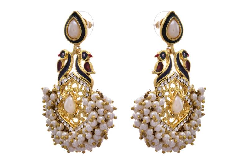 Green,blue gold plated pearl earrings