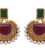 Red, green gold plated pearl earrings