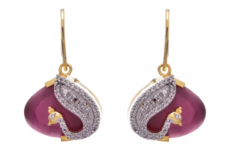 Purple gold plated american diamond earrings
