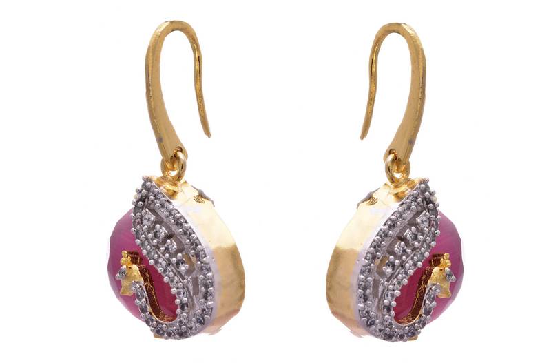 Purple gold plated american diamond earrings