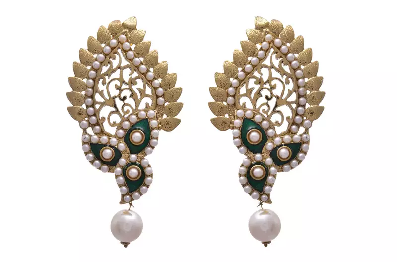 Green gold plated pearl danglers drops