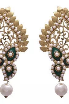 Green gold plated pearl danglers drops