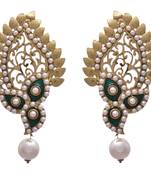 Green gold plated pearl danglers drops