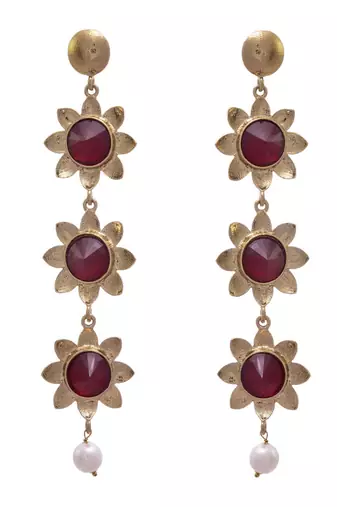 Red gold plated pearl earrings