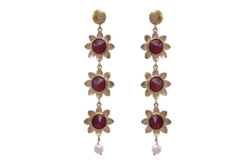 Red gold plated pearl earrings