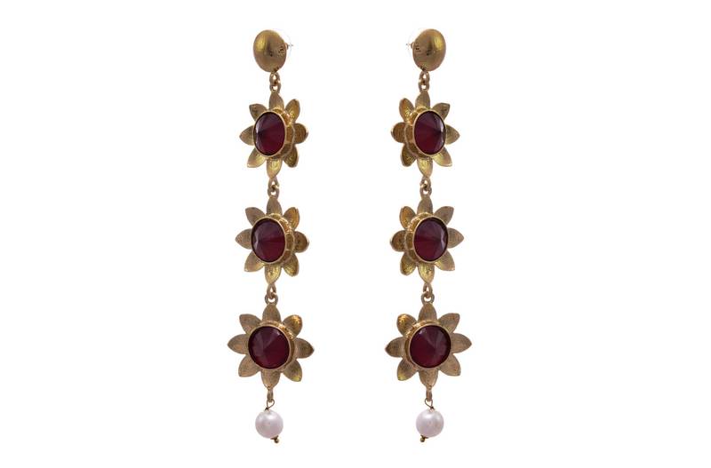 Red gold plated pearl earrings