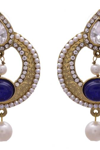 Blue gold plated pearl danglers drops