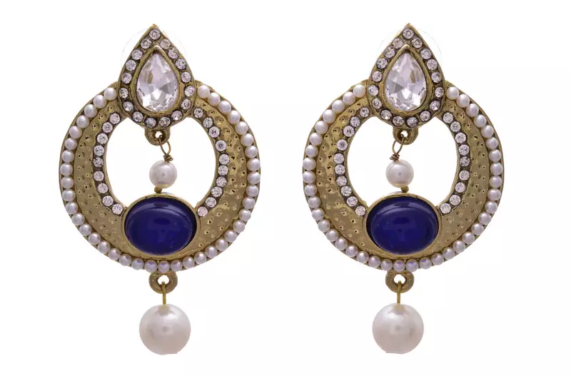 Blue gold plated pearl danglers drops