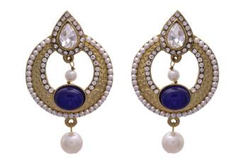 Blue gold plated pearl danglers drops 1