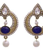Blue gold plated pearl danglers drops
