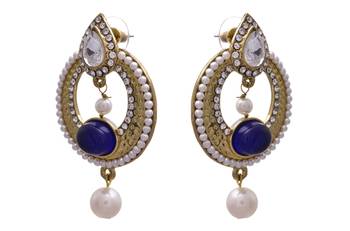 Blue gold plated pearl danglers drops 2