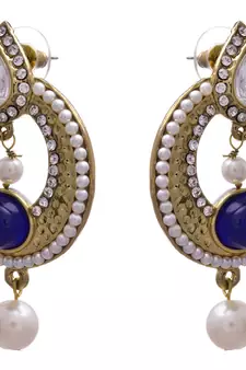 Blue gold plated pearl danglers drops