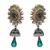 JFL - Bold Designer One Gram Gold Plated Green Pearls Diamond Earrings with Dangler