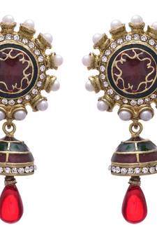 Red,green gold plated pearl danglers drops