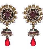 Red,green gold plated pearl danglers drops