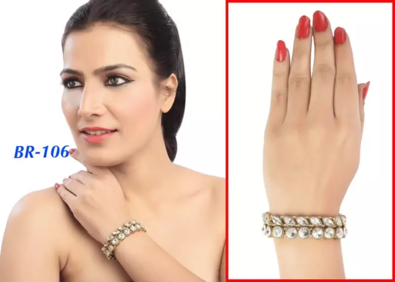 Elegant Kundan Design Party Wear With Gold Finishing Bracelet