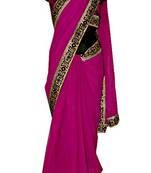 Wine Faux Georgette saree with Border and Conceptual Blouse