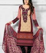 Multicolour printed cotton unstitched salwar with dupatta