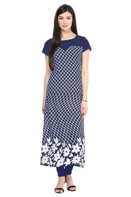 Blue art crepe printed kurti 1