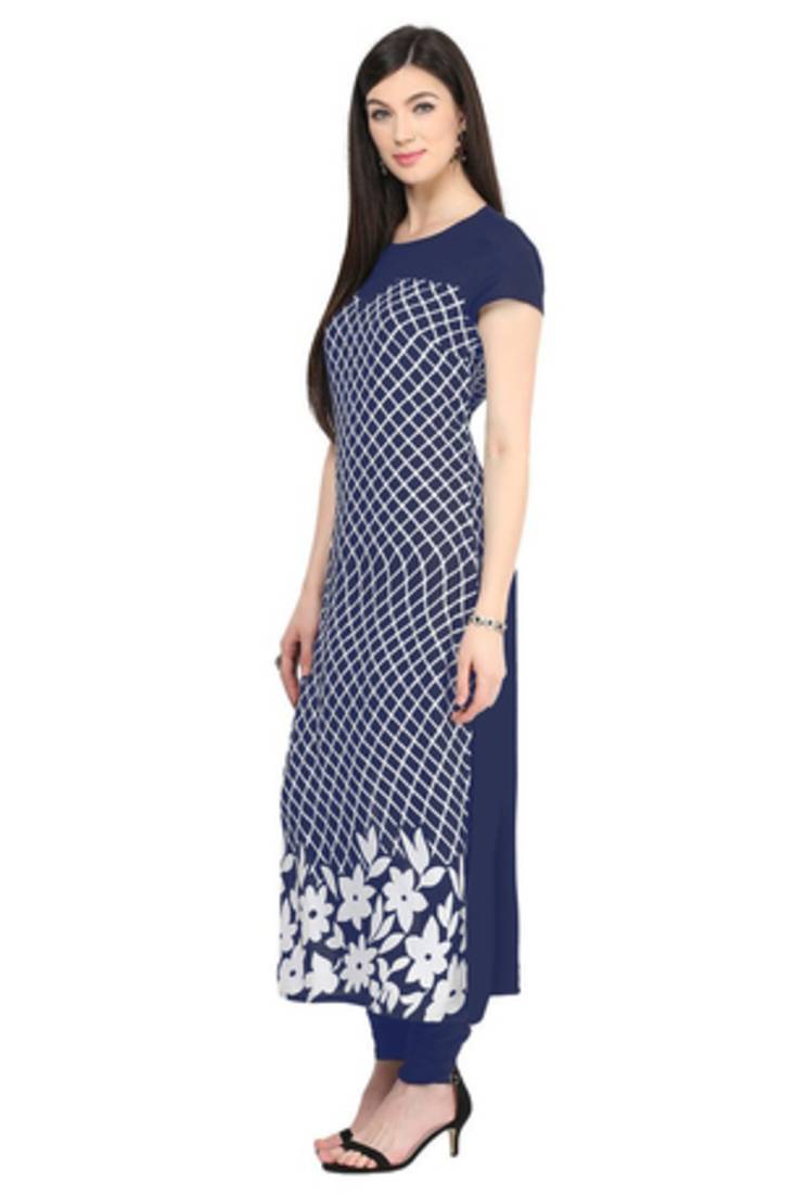 Blue art crepe printed kurti