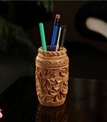 Floral Carved Wooden  Pen Holder
