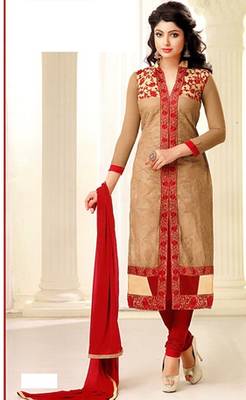 Gold Chanderi Silk Unstitched Salwar With Dupatta 1