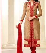 Gold Chanderi Silk Unstitched Salwar With Dupatta