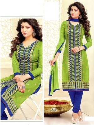 Green Chanderi Silk Unstitched Salwar With Dupatta 1