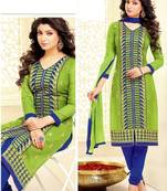 Green Chanderi Silk Unstitched Salwar With Dupatta