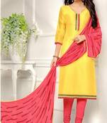 Yellow Chanderi Silk Unstitched Salwar With Dupatta