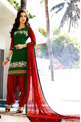 Green Soft Cotton Unstitched Salwar With Dupatta 1