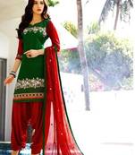 Green Soft Cotton Unstitched Salwar With Dupatta