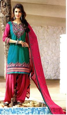 Green  Soft Cotton Unstitched Salwar With Dupatta 1