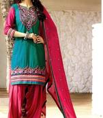 Green  Soft Cotton Unstitched Salwar With Dupatta