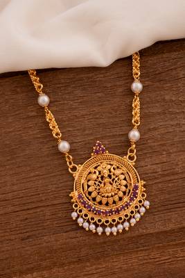 Laxmi  necklace Long with white pearls one gram gold 1