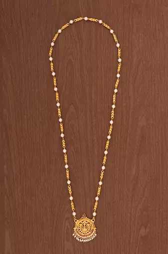 Laxmi  necklace Long with white pearls one gram gold