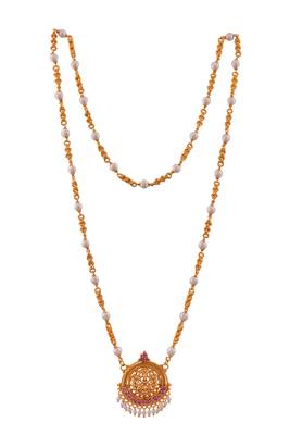 Laxmi  necklace Long with white pearls one gram gold 3