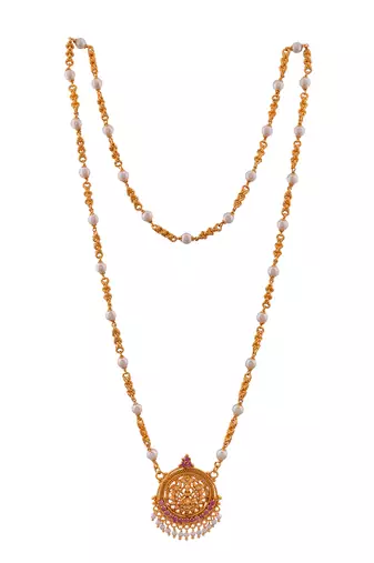 Laxmi  necklace Long with white pearls one gram gold