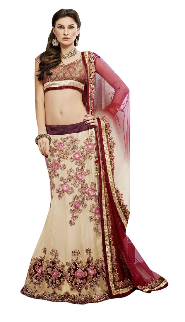 BEIGE NET EMBROIDERED LEHENGA main image 1